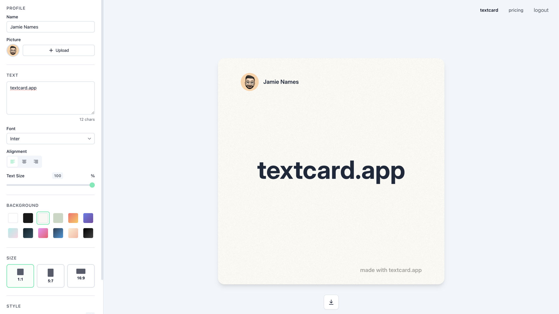 TextCard screenshot